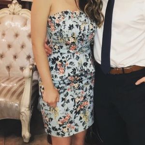 ASOS blue floral song bird strapless sweetheart pencil dress